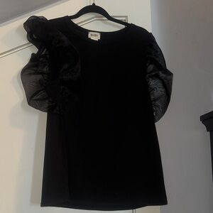 BiBi XL Elegant Black Top with Sheer Puff Sleeves